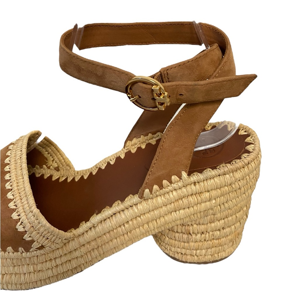Tory Burch Arianne Platform Ankle Strap Chunky‎ Heel 90mm Sandal Brown 10 - Picture 11 of 15